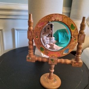 Hand made mirror and stand made of wood  hand painted flowers Beautiful